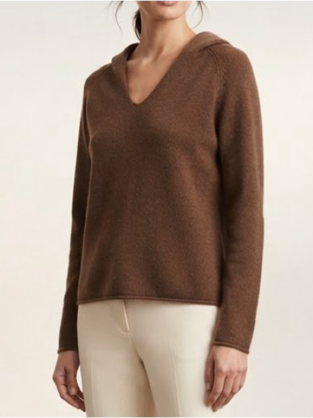 MaxMara Weekend Brown V-Neck Hooded Wool Cashmere Blend Sweater Size Small